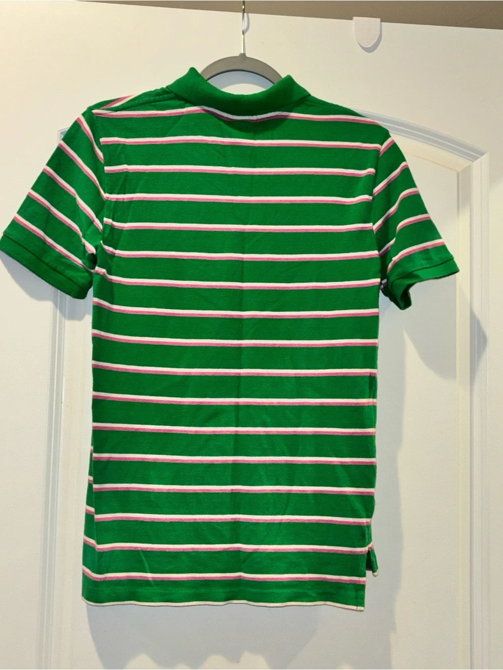Ralph Lauren Green Polo with White & Pink Stripe Detail